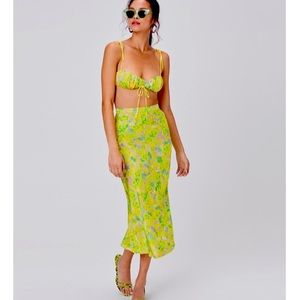 For Love and Lemons Dubois Midi Skirt and Bralette set.